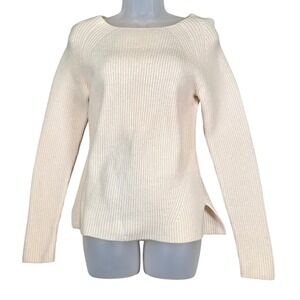 Everlane Wool Sweater Ribbed Boat Neck Women's S Neutral Minimalist Quiet Luxury